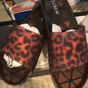 J crew leopard print beach slides